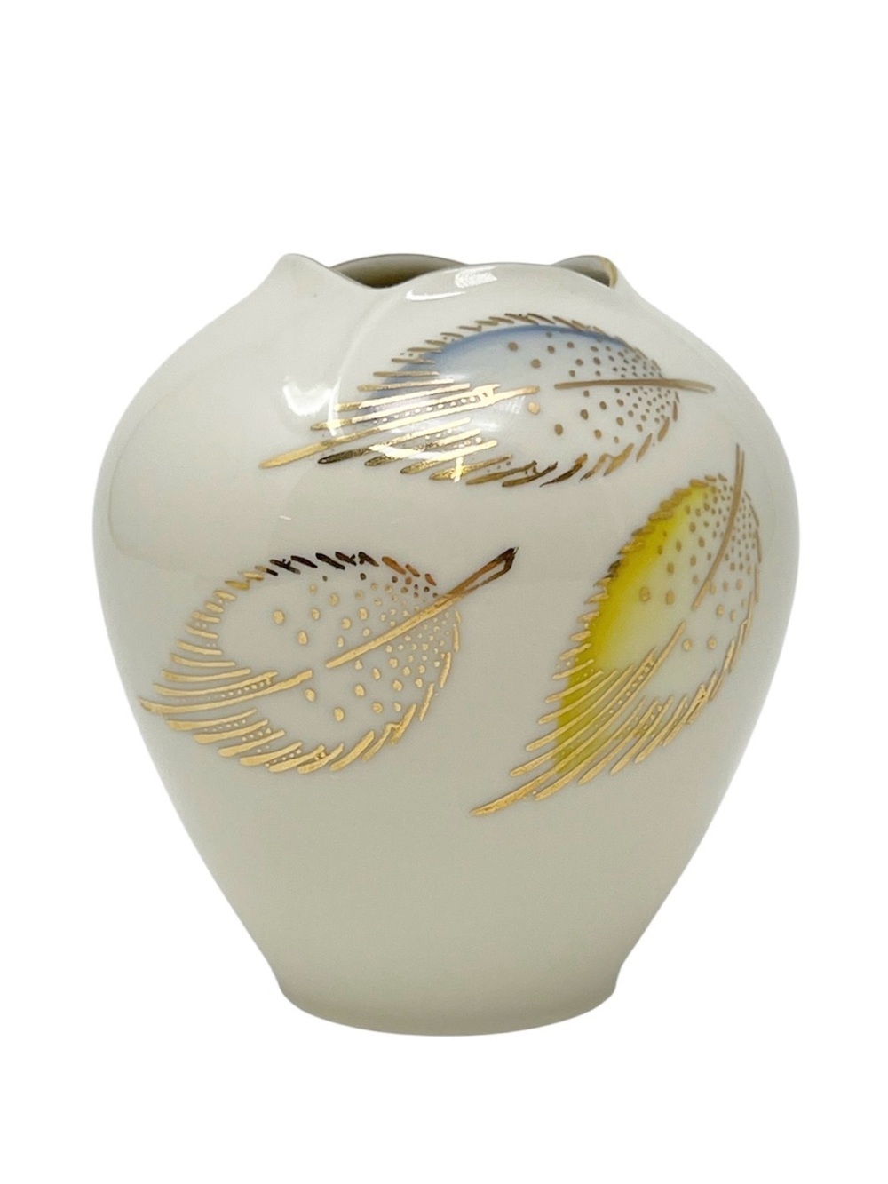 Vintage Midcentury Modern Porcelain Vase by Schwarzenhammer Feathers Cream Gold